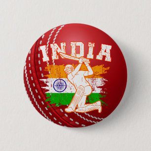 Badge Rond 5 Cm Joueur indien de cricket Ball Personnaliser rouge