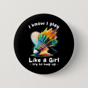 Badge Rond 5 Cm Joueuse de badminton volant raquette sports