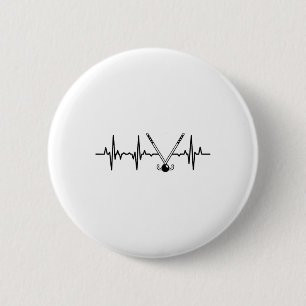 Badge Rond 5 Cm Joueuse de hockey sur gazon au rythme cardiaque He