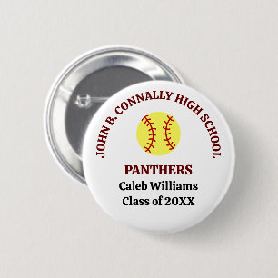 Badge Rond 5 Cm Joueuse de softball au lycée marron personnalisée