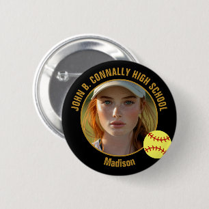Badge Rond 5 Cm Joueuse de softball Black Gold Photo Lycée