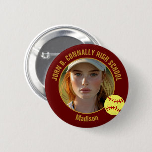 Badge Rond 5 Cm Joueuse de softball Marron Or Photo Lycée