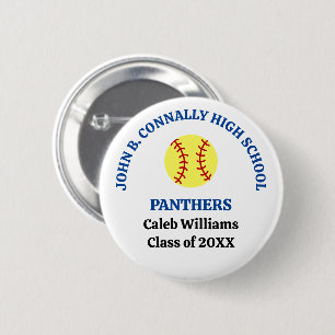 Badge Rond 5 Cm Joueuse de softball personnalisée au lycée bleu