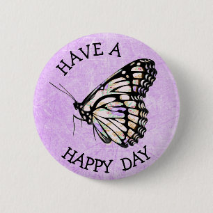Badge Rond 5 Cm Jouez avec un joyeux bouton papillon violet