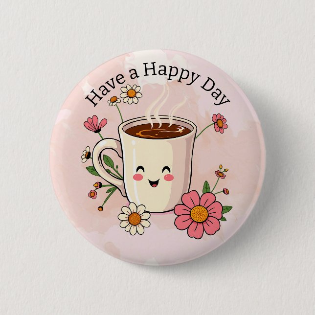 Badge Rond 5 Cm Jouez un Joyeux Jour | Café mignon (Devant)