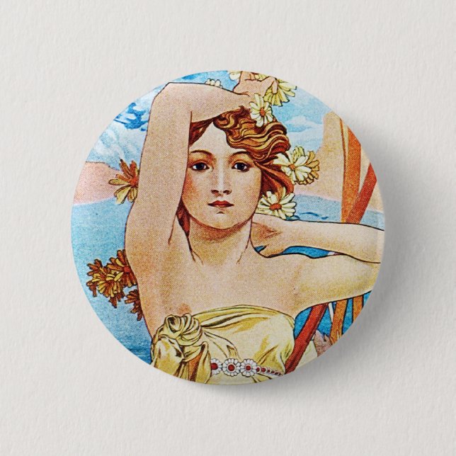 Badge Rond 5 Cm Jour, Alphonse Mucha (Devant)