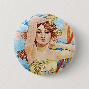 Badge Rond 5 Cm Jour, Alphonse Mucha