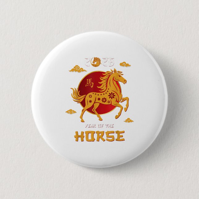 Badge Rond 5 Cm Jour Chinois 2026 Année Du Cheval (Devant)