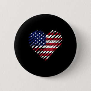 Badge Rond 5 Cm Jour commémoratif &amp; 4 juillet Coeur Partiotiqu
