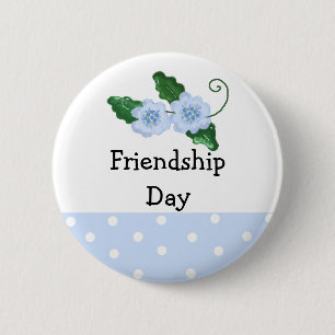 Badge Rond 5 Cm Jour d'amitié florale bleu doux