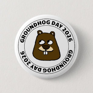 Badge Rond 5 Cm Jour de la marmotte 2026 avec visage de marmotte