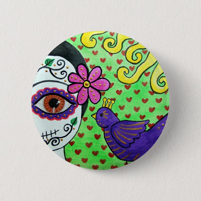 Badge Rond 5 Cm Jour de la mort Bouton "Catrina" (Devant)