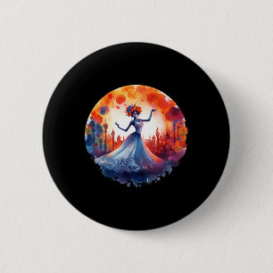 Badge Rond 5 Cm Jour De La Mort Catrina Lady Crâne à sucre Dia De