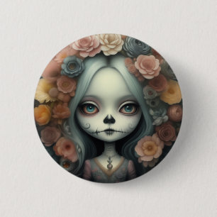Badge Rond 5 Cm Jour de la mort crâne bonbons poupées mignonne fil