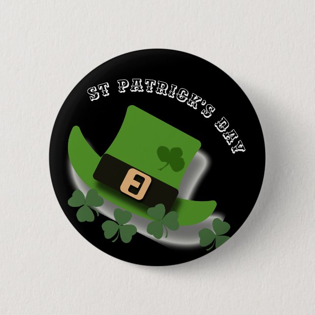 Badge Rond 5 Cm Jour de la Saint Patrick Green Leprchaun Casquette (Devant)