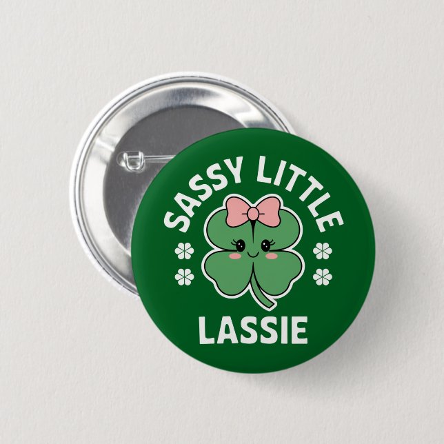 Badge Rond 5 Cm Jour de la Saint Patrick Sassy Petite Lassie Enfan (Devant & derrière)