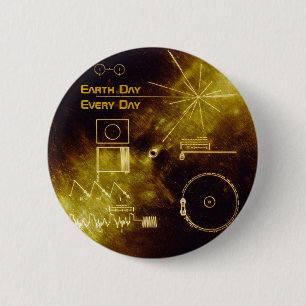 Badge Rond 5 Cm Jour de la Terre - Voyager - Disque d'or des Sons 