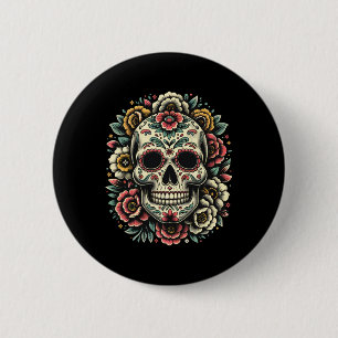 Badge Rond 5 Cm Jour De Los Muertos Du Crâne Morte De Sucre Hallow