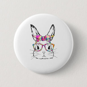 Badge Rond 5 Cm Jour de Pâques Mignonne lapin Visage Tie Dye Lunet