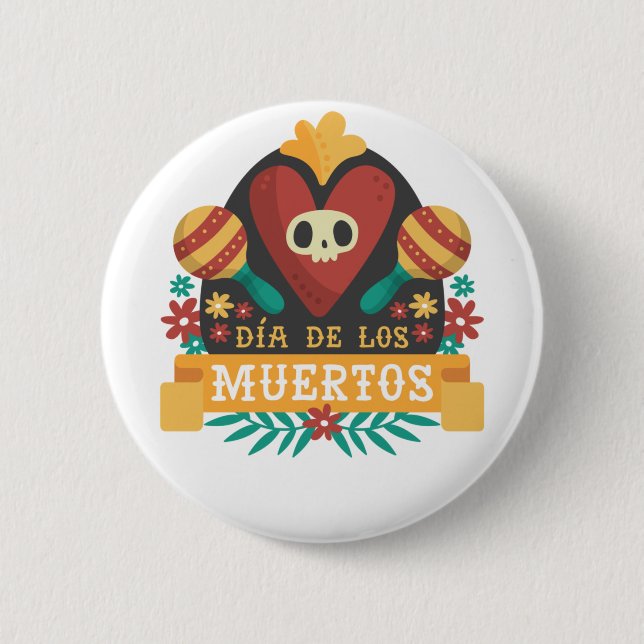 Badge Rond 5 Cm Jour des morts - Dia De Los Muertos Coeur crânien (Devant)