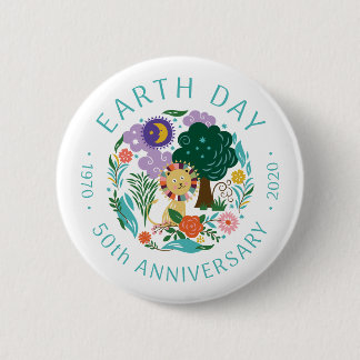Badge Rond 5 Cm Jour des terres 2020 50e anniversaire mignon Lion 