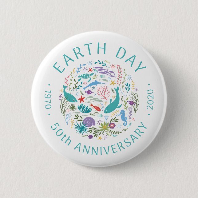 Badge Rond 5 Cm Jour des terres 50e anniversaire 1970-2020 Animaux (Devant)
