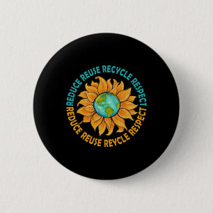 Badge Rond 5 Cm Jour des terres de tournesol Réduire réutiliser Jo