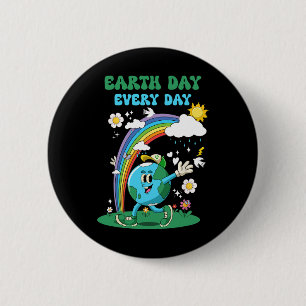 Badge Rond 5 Cm Jour des terres Tous Les Jours Rainbow Globe Flowe