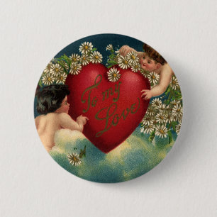 Badge Rond 5 Cm Jour des Valentines vintages Cherubs victoriens au