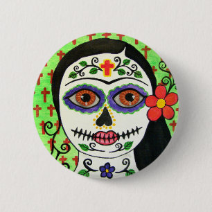 Badge Rond 5 Cm Jour du bouton de la catrina morte