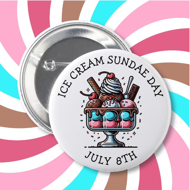 Badge Rond 5 Cm Jour du dimanche de la crème glacée nationale | 8  (Créateur téléchargé)