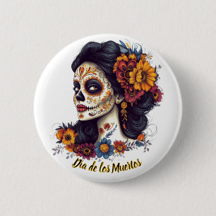 Badge Rond 5 Cm Jour élégant de la femme du crâne de sucre mort