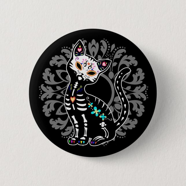 Badge Rond 5 Cm Jour Girly de la coutume squelettique mignonne (Devant)