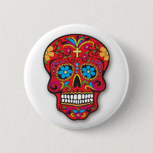Badge Rond 5 Cm Jour mexicain rouge de crâne de sucre des morts
