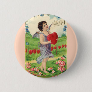 Badge Rond 5 Cm Jour vintage des Valentines, Ange victorien avec c