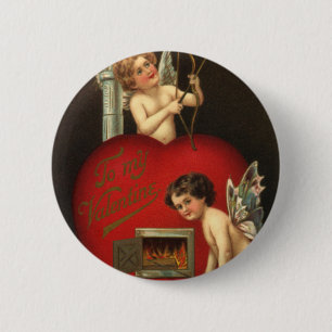 Badge Rond 5 Cm Jour vintage des Valentines Cupide, Anges brûlant