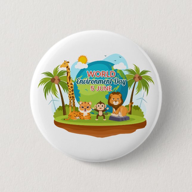 Badge Rond 5 Cm Journée mondiale de l'environnement Lion Singe Jun (Devant)