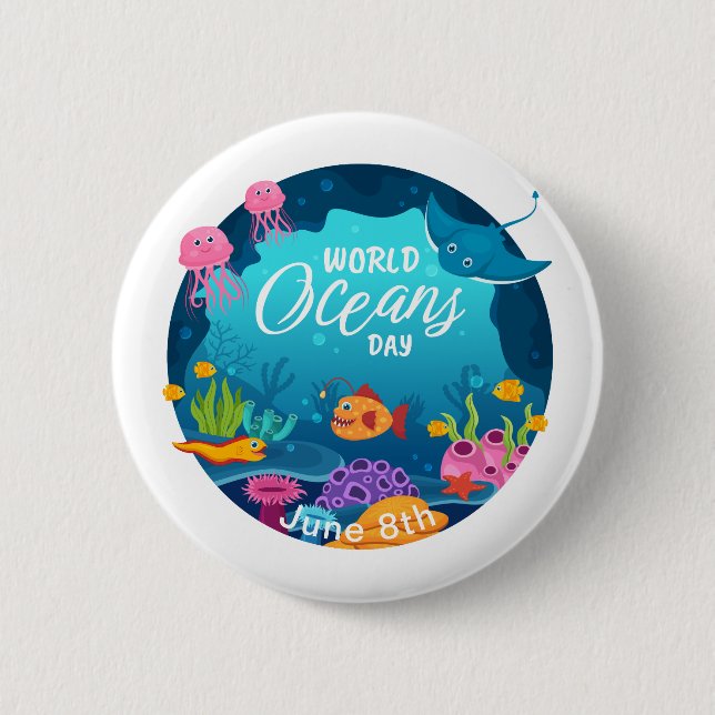 Badge Rond 5 Cm Journée mondiale des océans Scène du poisson sous- (Devant)