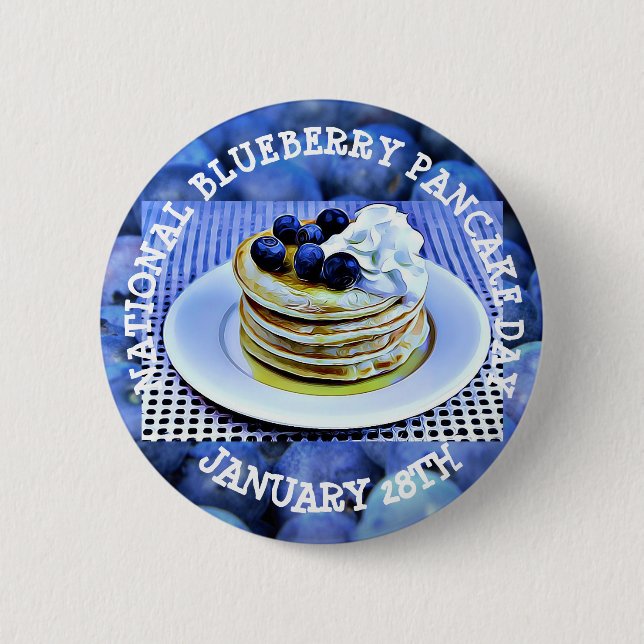 Badge Rond 5 Cm Journée nationale des crêpes aux bleuets 28 janvie (Devant)