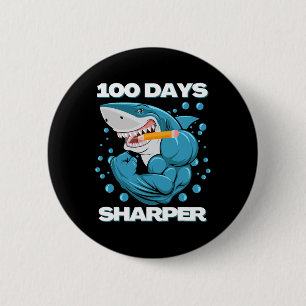 Badge Rond 5 Cm Jours Sharper Shark Plaisir 100 Jours D'École