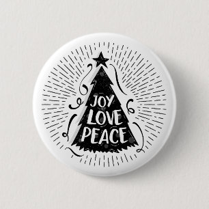 Badge Rond 5 Cm Joy Love Peace Vintage Christmas Button