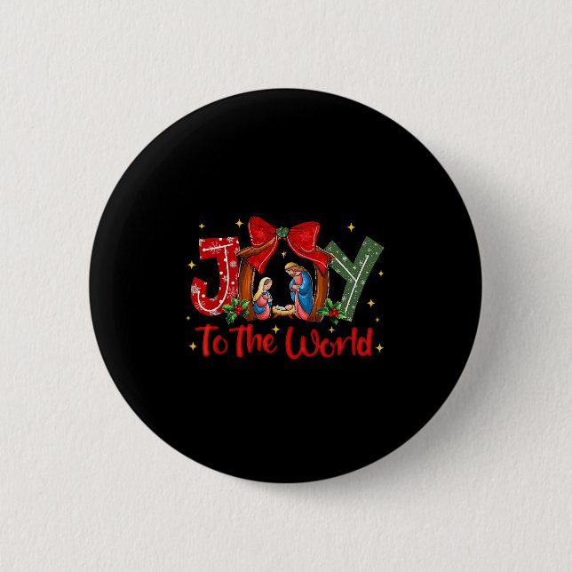 Badge Rond 5 Cm Joy To The World Christmas Christian Nativity Scen (Devant)