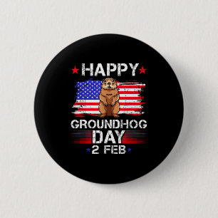 Badge Rond 5 Cm Joyeuse fête de la marmotte 2 février drapeau amér