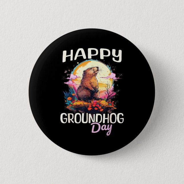 Badge Rond 5 Cm Joyeuse Fête de la Marmotte Femmes Graphisme Rétro (Devant)