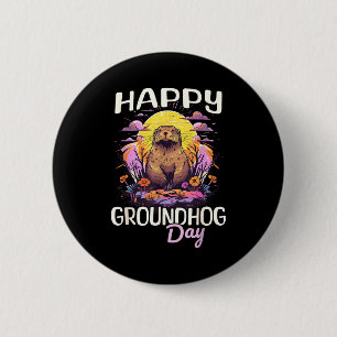 Badge Rond 5 Cm Joyeuse fête de la marmotte Mignon Art Graphique V