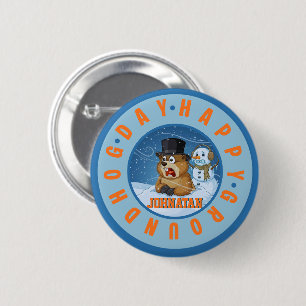 Badge Rond 5 Cm Joyeuse Fête de la Marmotte Nom Personnalisé Drôle
