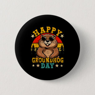Badge Rond 5 Cm Joyeuse fête de la marmotte vintage pour amateurs