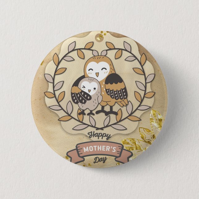Badge Rond 5 Cm Joyeuse fête des mères chouette chouette oiseau am (Devant)