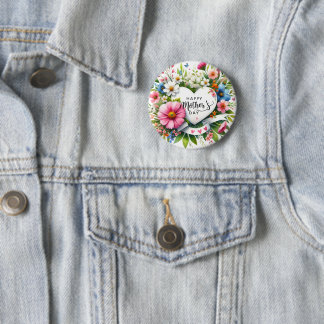Badge Rond 5 Cm Joyeuse Fête des mères Coeur floral
