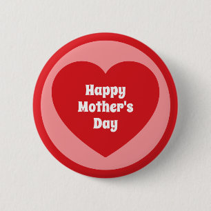 Badge Rond 5 Cm Joyeuse Fête des Mères Cœur Rouge Simple Mignon